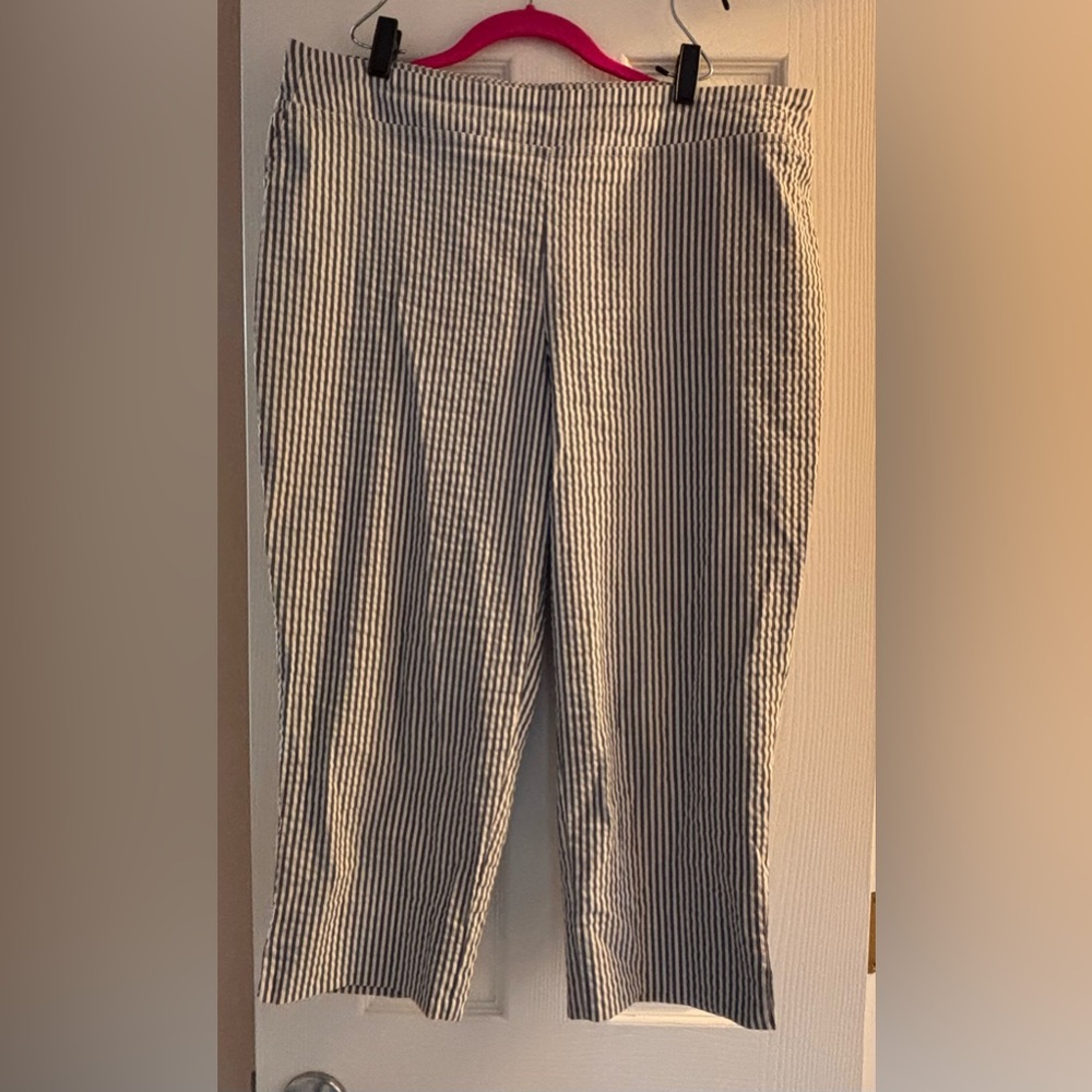 Jones New York Navy and White Striped Seersucker Capri Pants